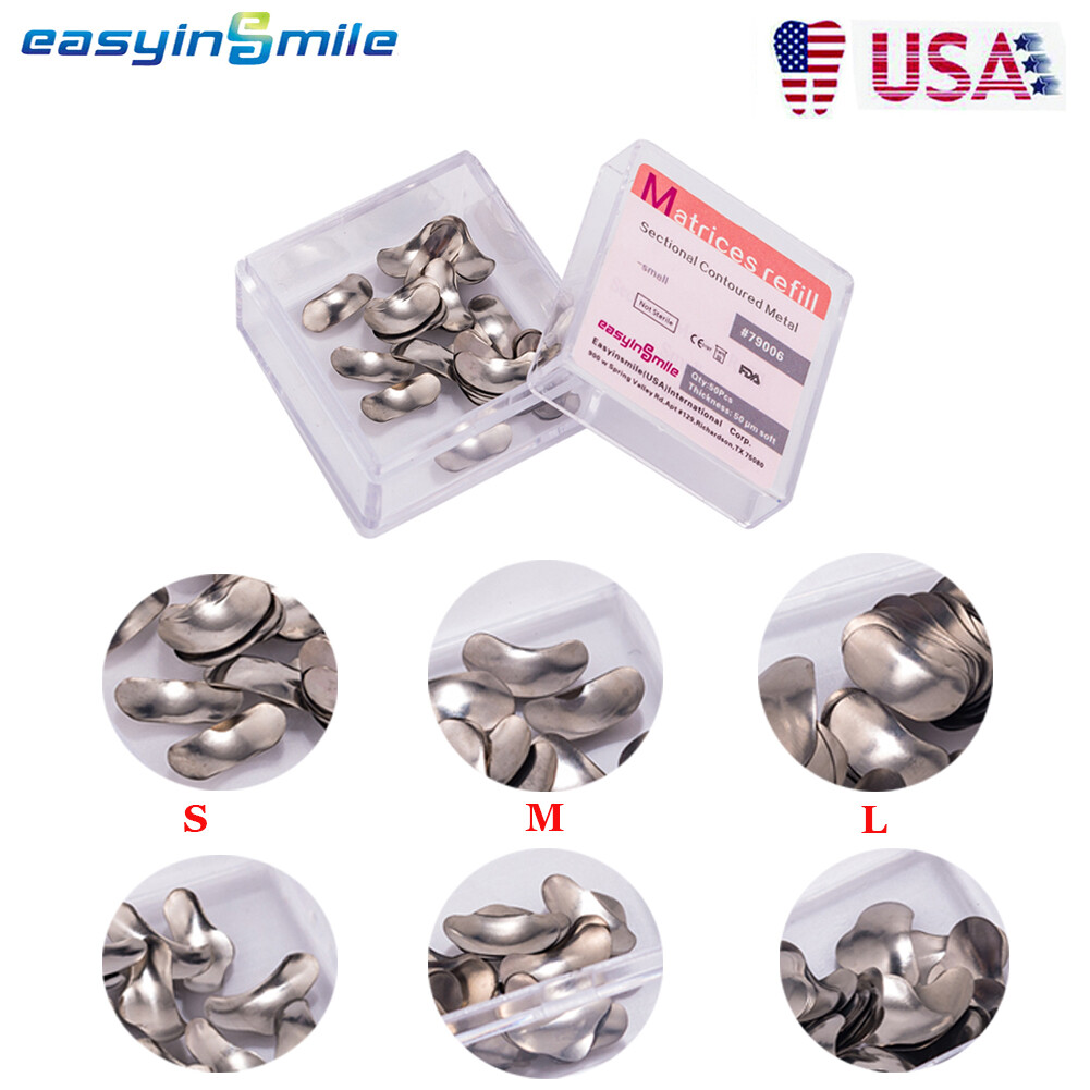 50Pcs Dental Metal Matrices Matrix Band Sectional Contoured Refill S/M/L 50μm