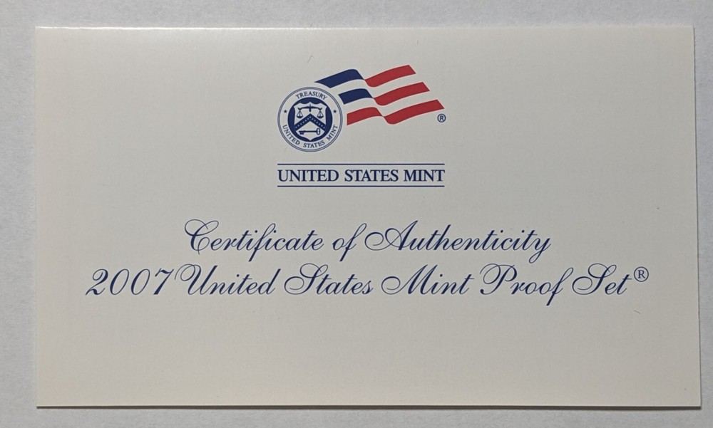2007 S Proof Set With Original Box and COA