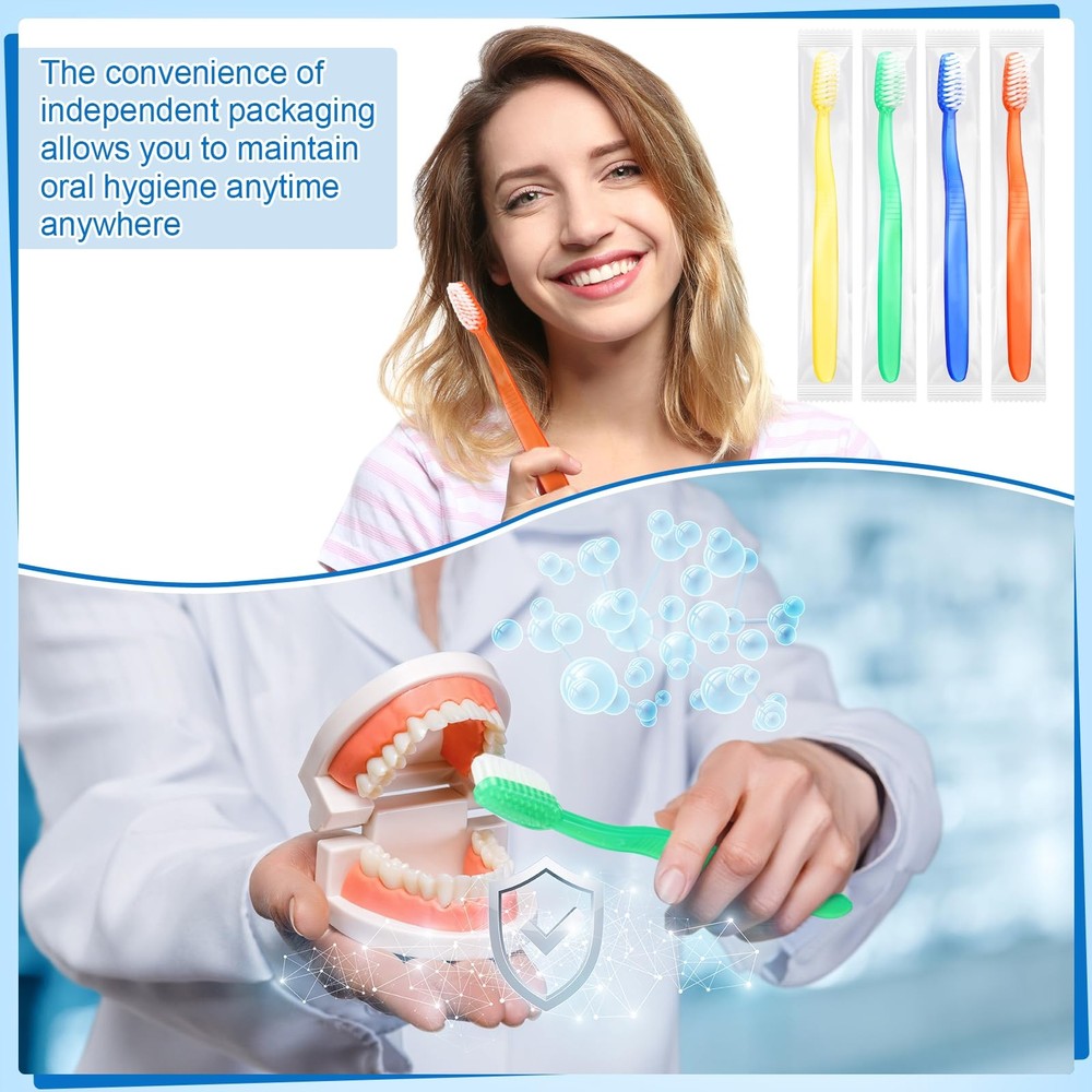 Ziliny 100 Pcs Prepasted Disposable Toothbrushes Bulk Individually Wrapped Pr...