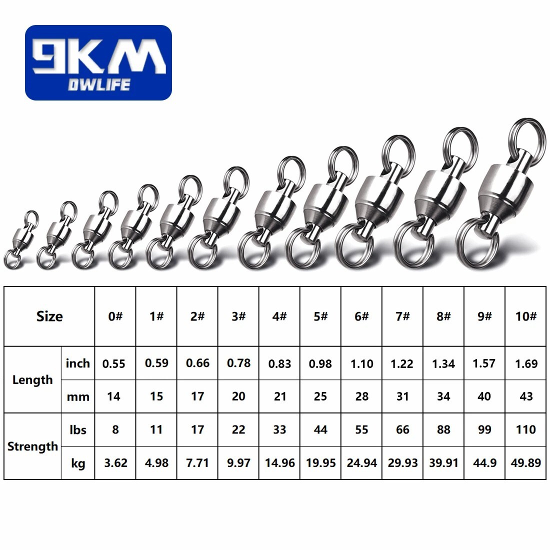 Ball Bearing Swivels Split Rings Sea Fishing Lot 0/1/2/3/4/5/6/7/8/10# Smooth