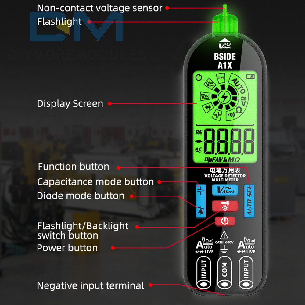 BSIDE A1X Digital Multimeter 1999 Counts AC/DC Voltage Tester Resistance Meter