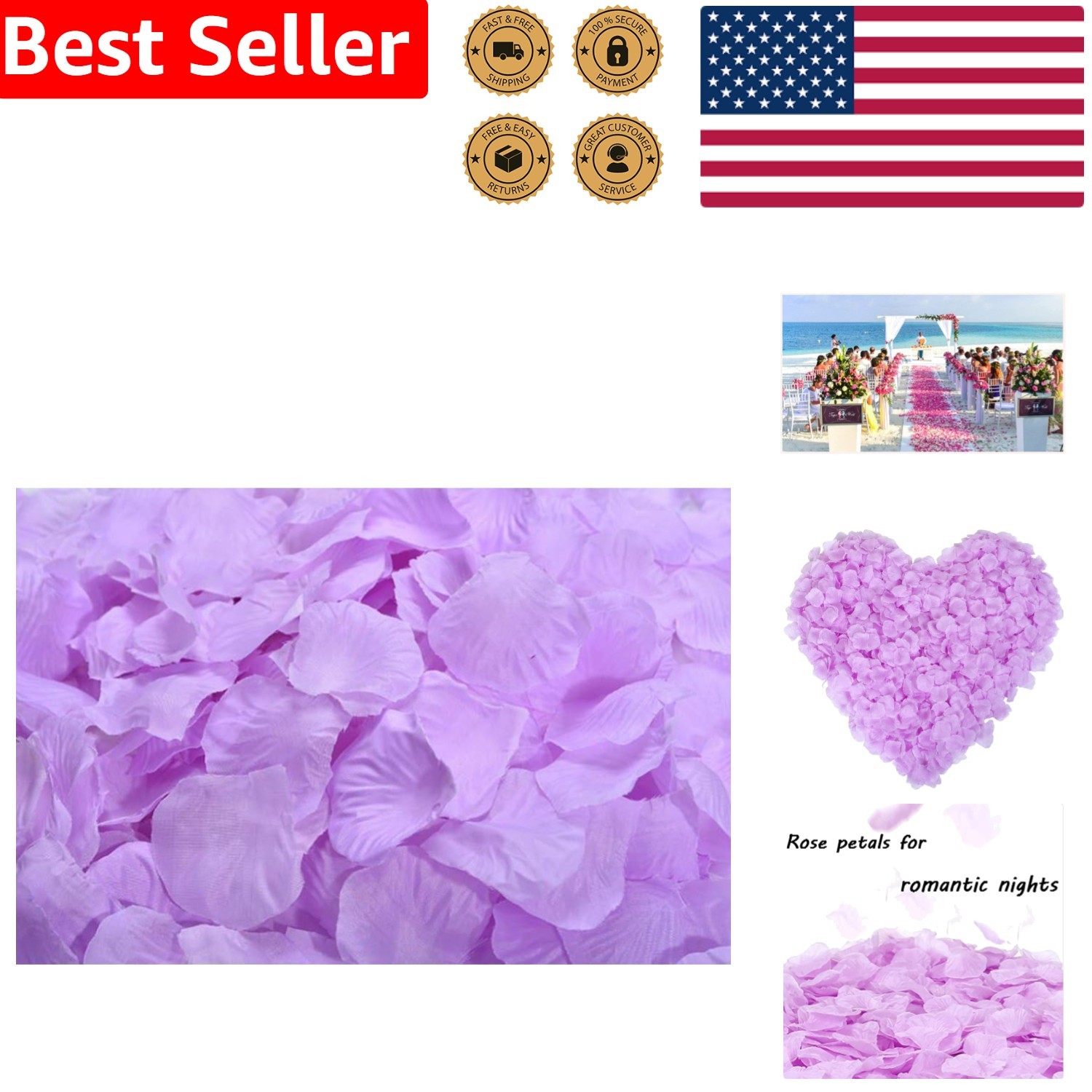 Artificial Light Purple Rose Petals (1000 PCS) for Wedding and Party Accents