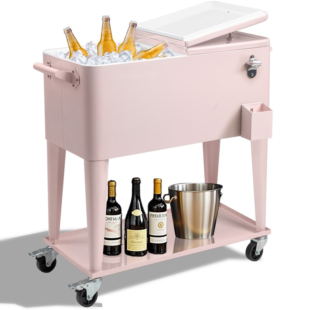 80QT Pink Patio Rolling Cooler