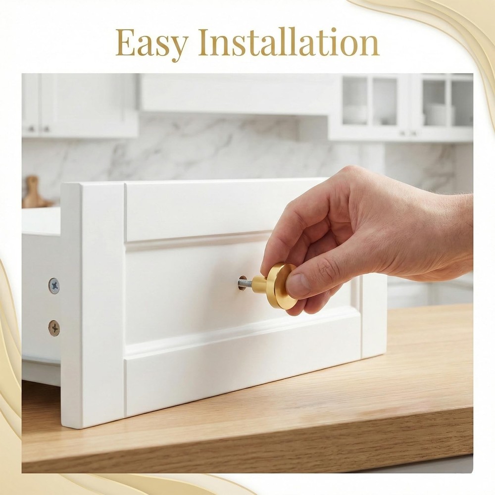 4PCS Gold Cabinet Knobs Round Brass Drawer Pull Handles with Screws Set