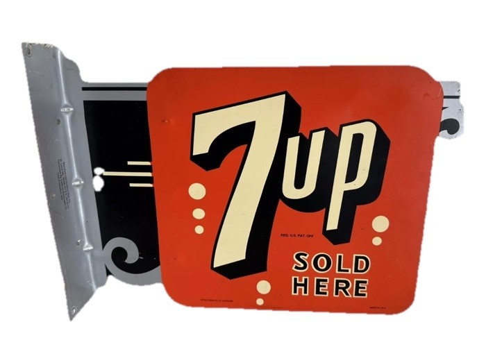 STOUT SIGN CO. LIMITED EDITION DOUBLE SIDED 7UP FLANGE SIGN 1964 Made In USA!!