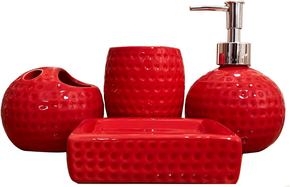 Bathroom Accessories Set,4 Pcs Red Ceramic Bathroom Accessory Set Complete with