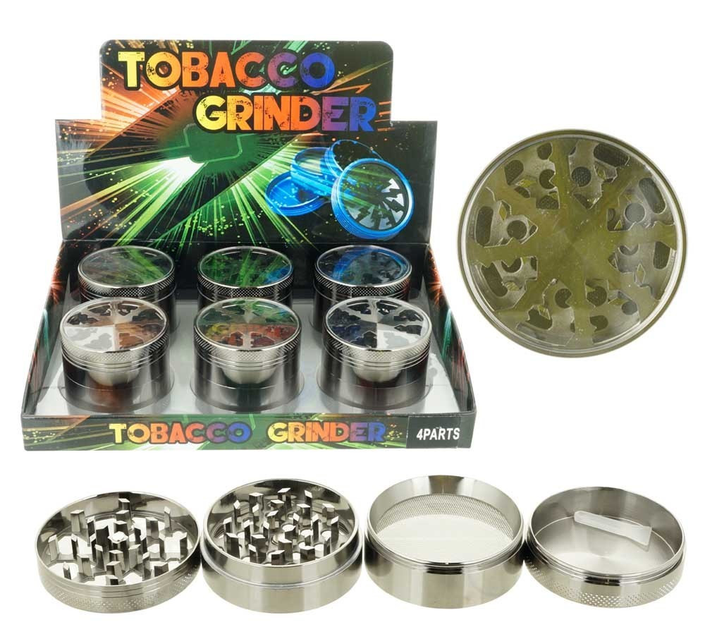 2.2"Metal Tobacco Grinder 4 Piece Lightning Wheel See Through Lid Herb Crusher