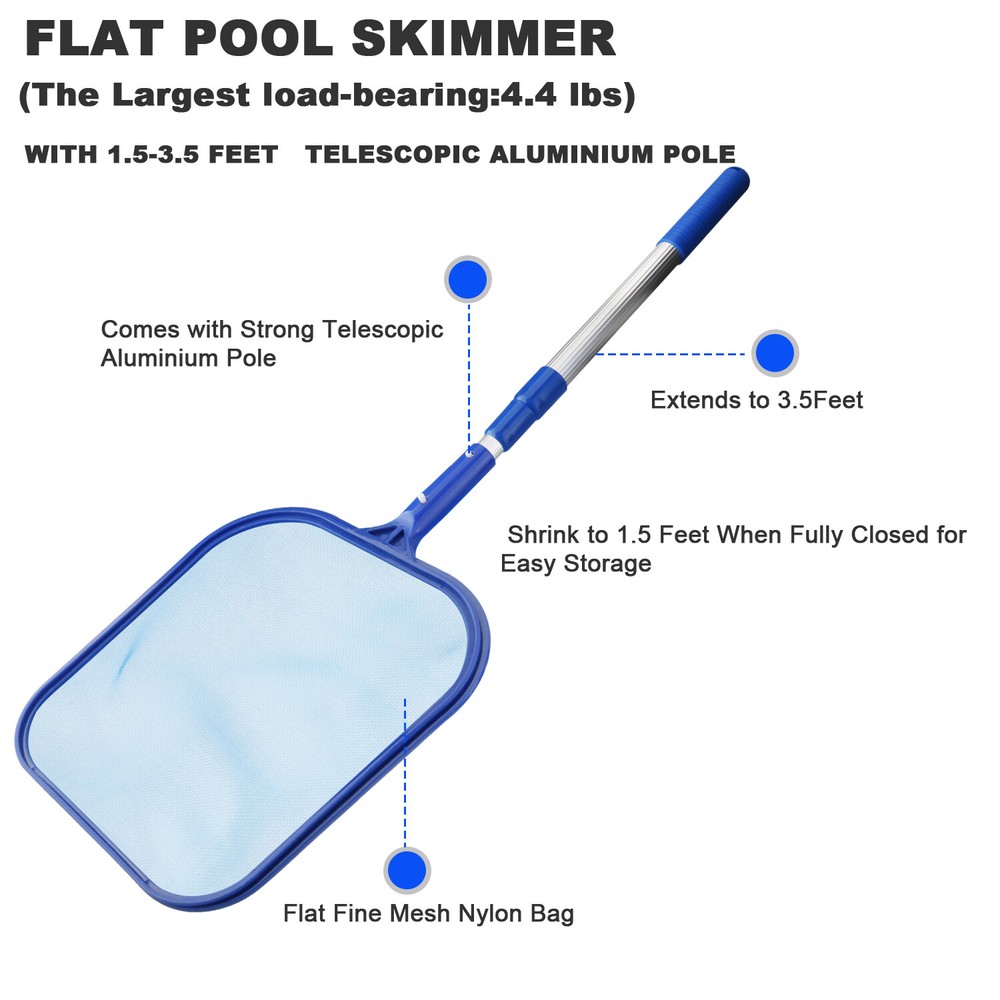 Pool Cleaning Tool Leaf Skimmer Flat Deep Bag Rake Net Leaves Mesh Pole Net Kits