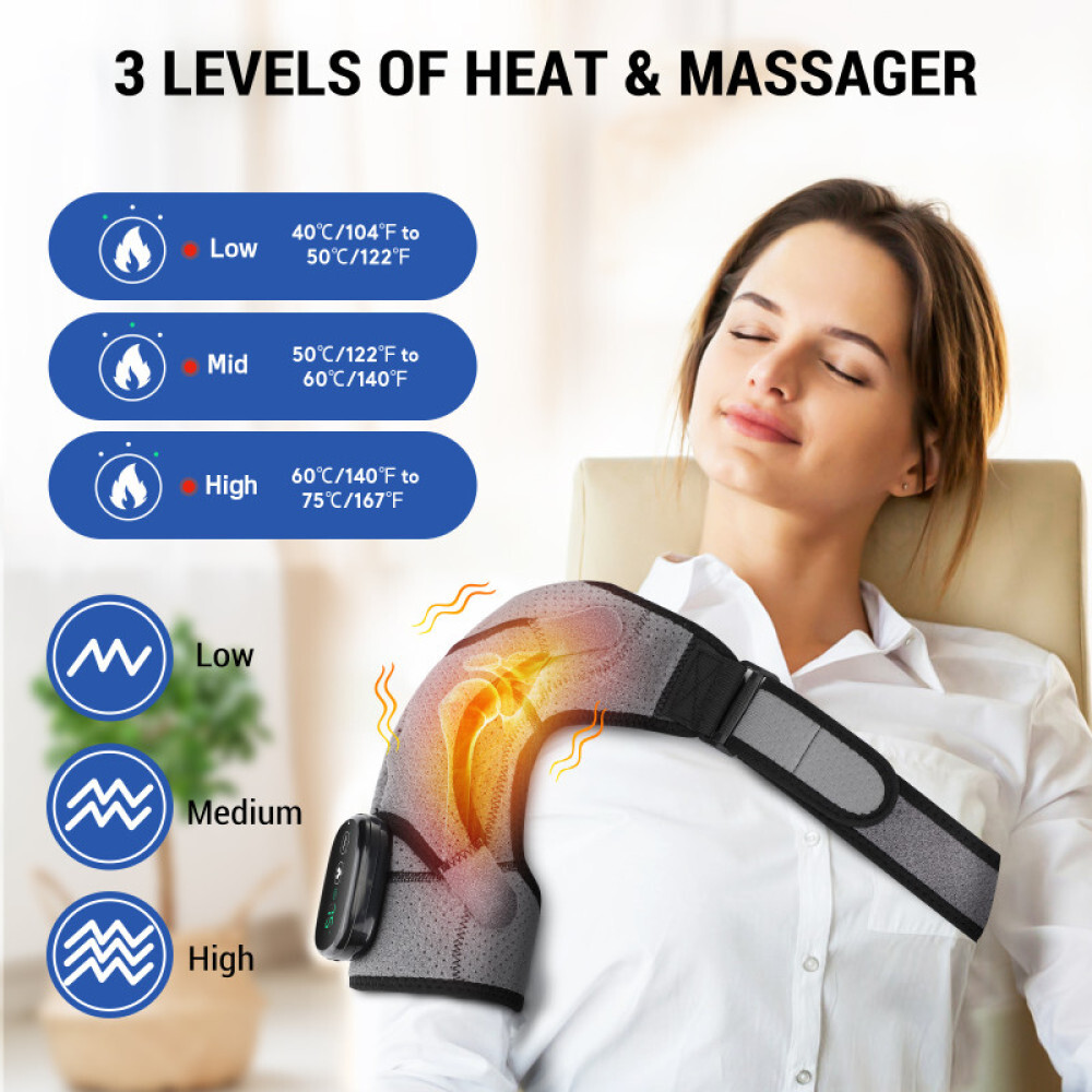 Electric Heated Shoulder Joint Brace Support with Vibration Relief Pain Massager