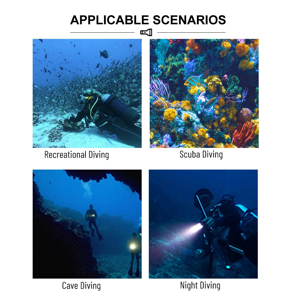 Professional LED Diving Flashlight Diving Torch Waterproof Underwater Lantern