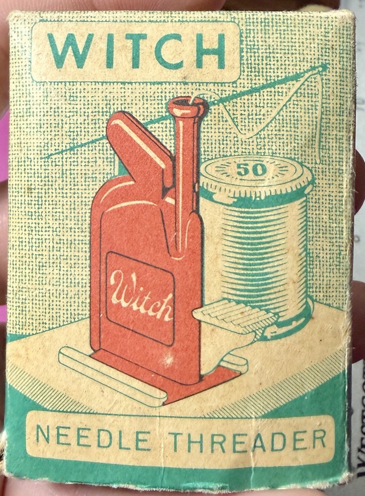 Witch Automatic Needle Threader: vintage sewing gadget w/ box & instructions