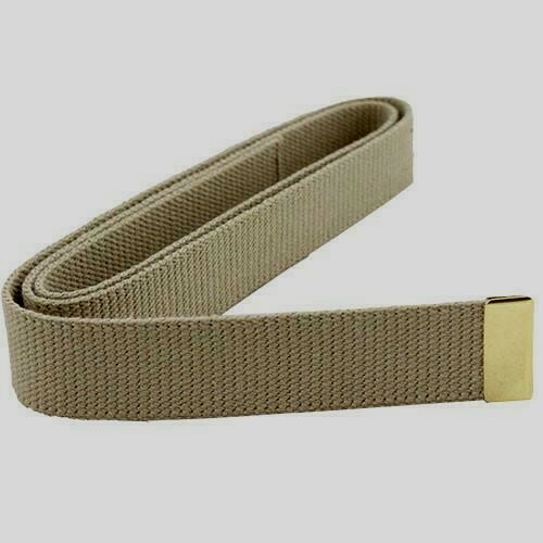 U.S MILITARY KHAKI HEAVY WEB BELT WITH BRASS PLATED TIP BELT ONLY USA MADE 54"