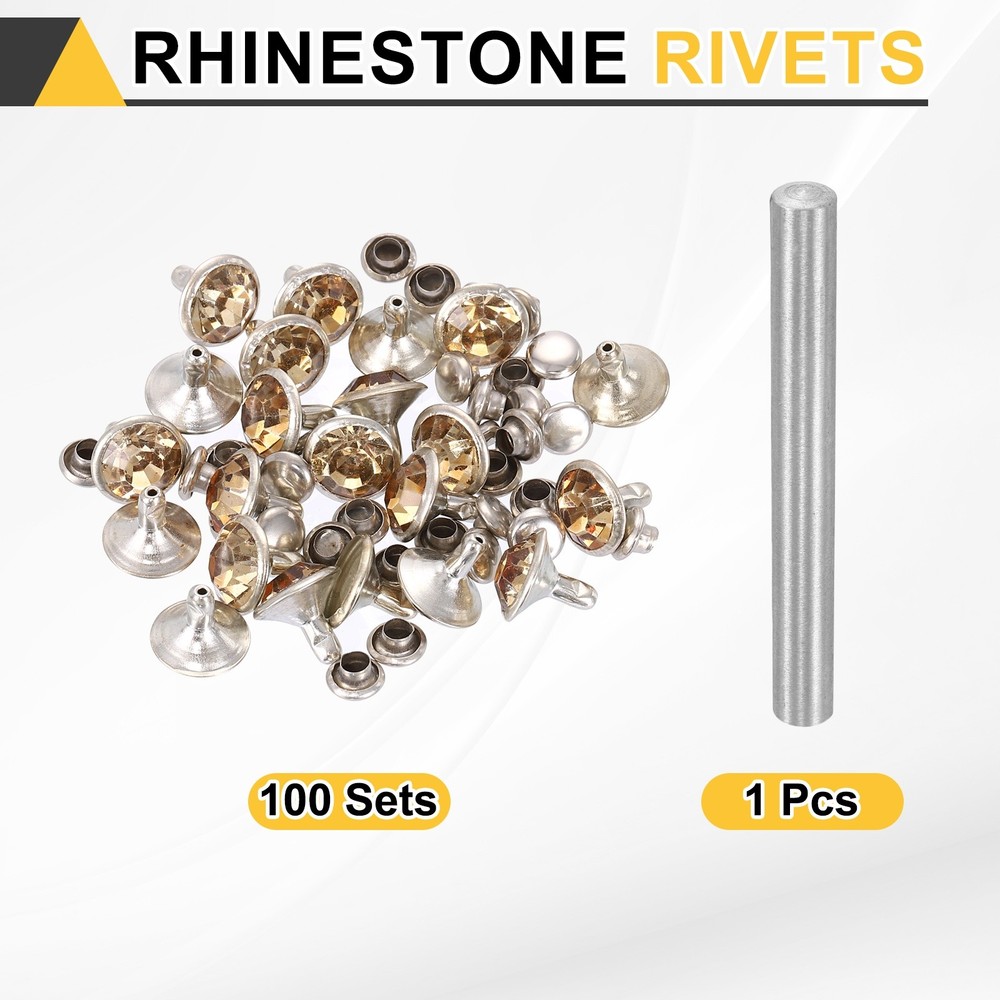 100pcs Crystal Rivets 10mm Rhinestone Stud with Installation Tool, Silver Brown