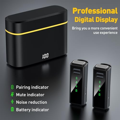 Wireless Lavalier Microphone for iPhone, Android, PC, USB C+Charging Case