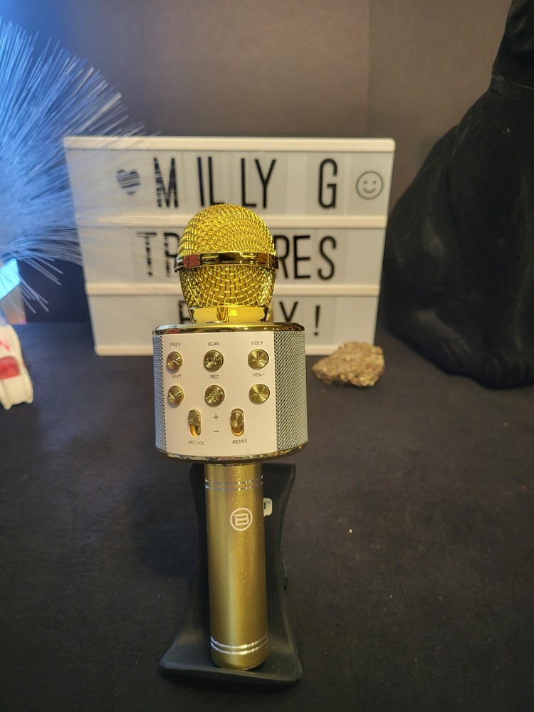 Biconic Wireless Bluetooth Karaoke Microphone Speaker Gold Rechargeable