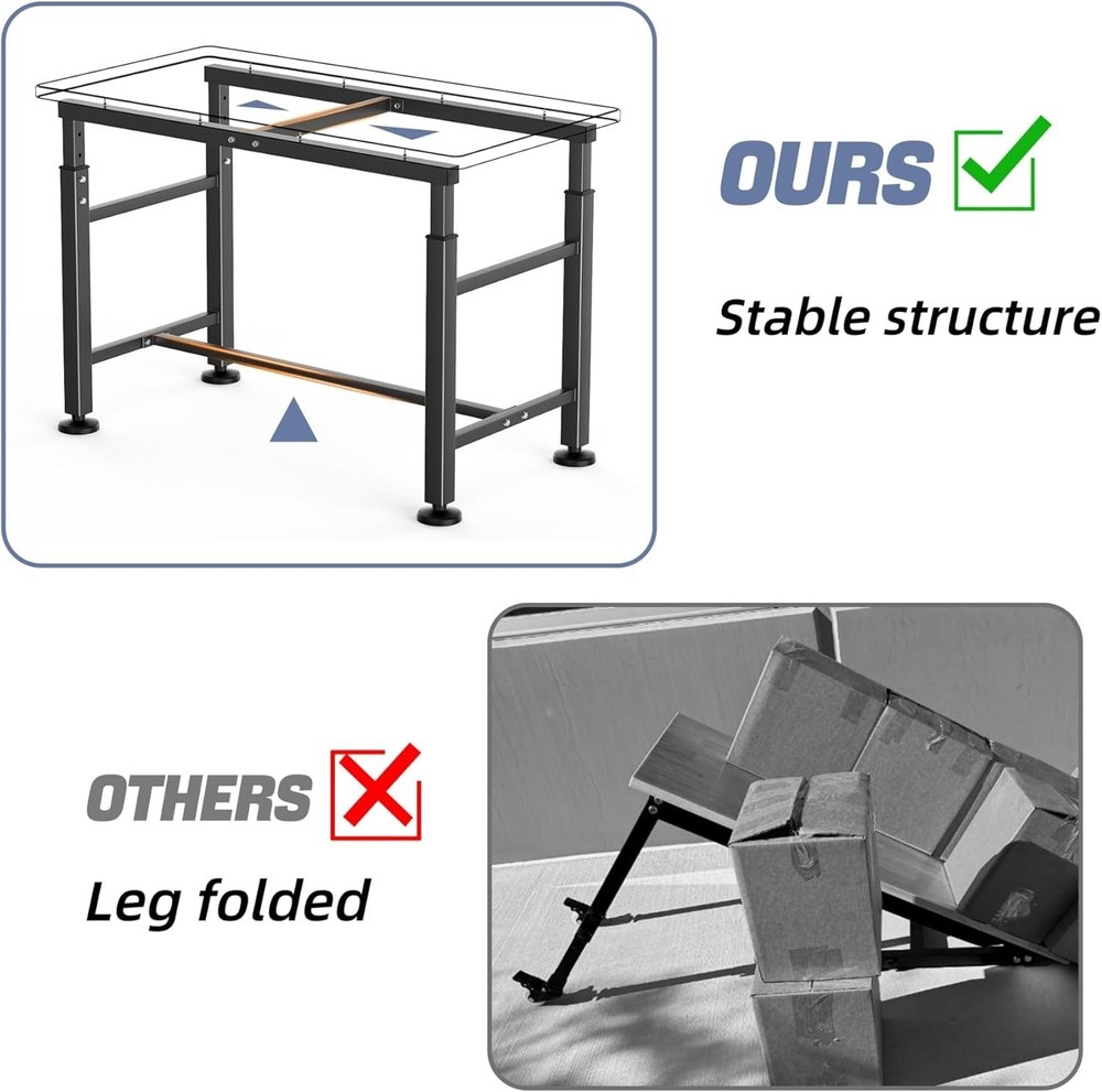 2000 lbs Capacity Rubber Wood Worktable, Adjustable Height for Versatile Use