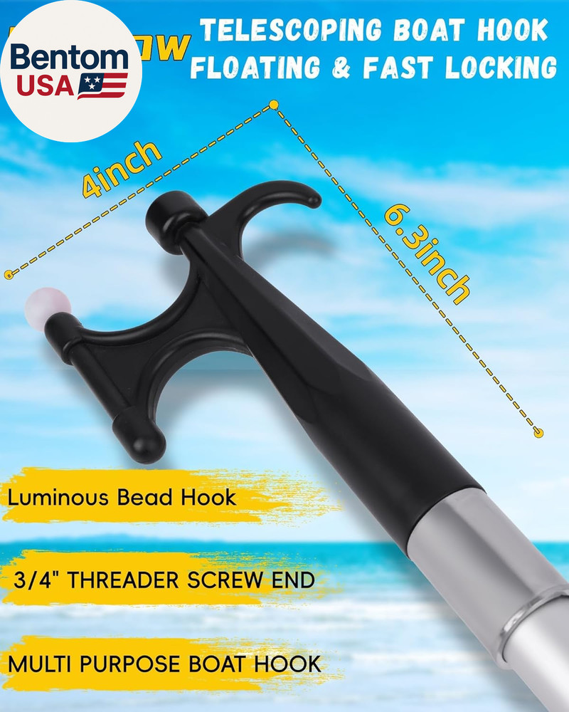 Telescoping Boat Pole with 2 Pcs Replaceable Hooks, Telescopic Pole Rust-Resista