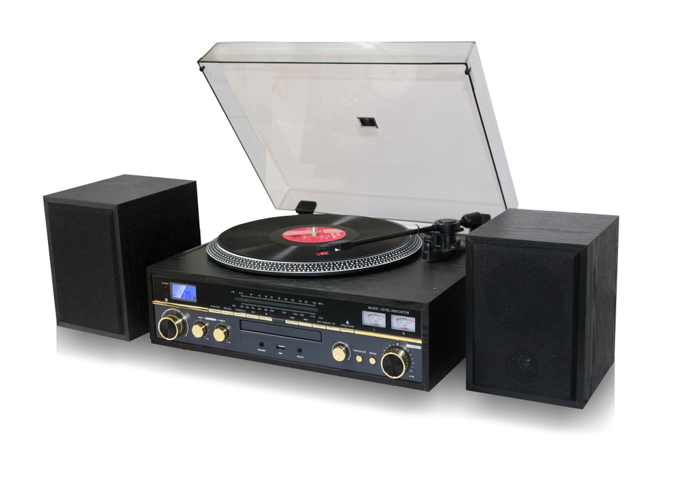 TECHPLAY COMMANDER BLACK RECORD PLAYER STEREO SYSTEM TURNTABLE BLUETOOTH CD MP3