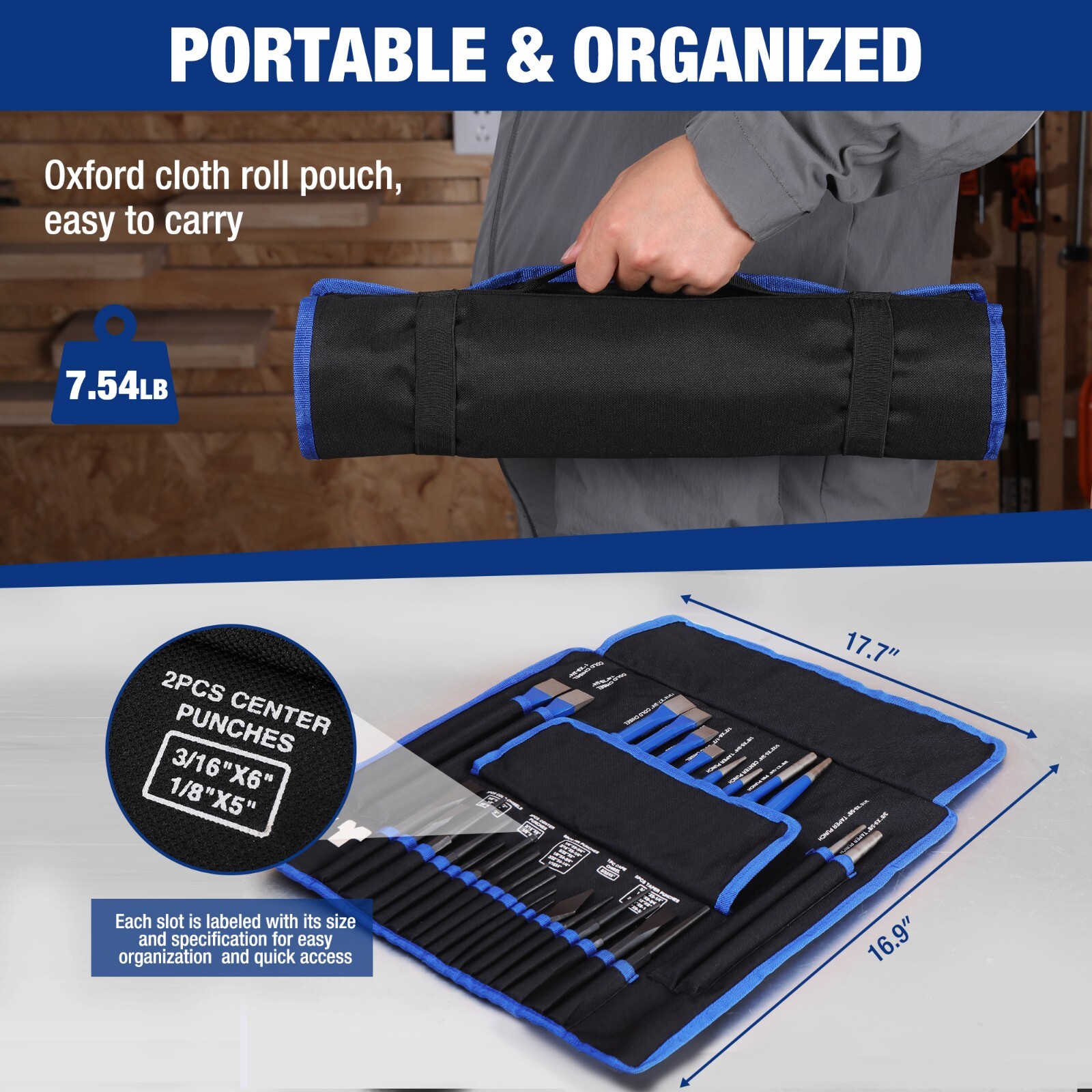 WORKPRO 30-Piece Heavy Duty Punch and Chisel Set with Pouch