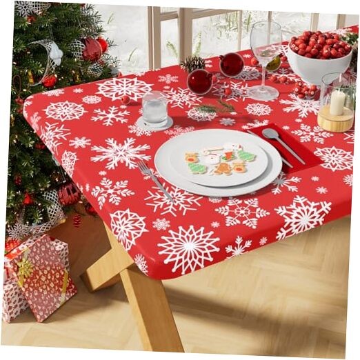 Rectangle Vinyl Tablecloth, Fitted 96" x 30" (Rectangular) Christmas Red