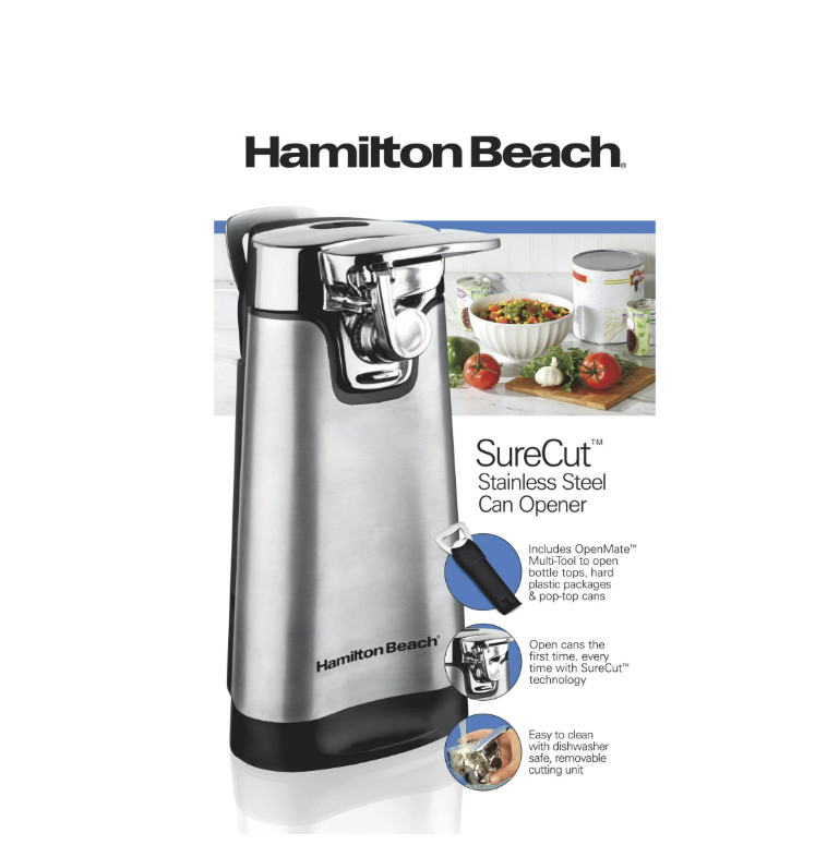 Hamilton Beach SureCut Automatic Electric Can Opener with Multi Tool, Stainless