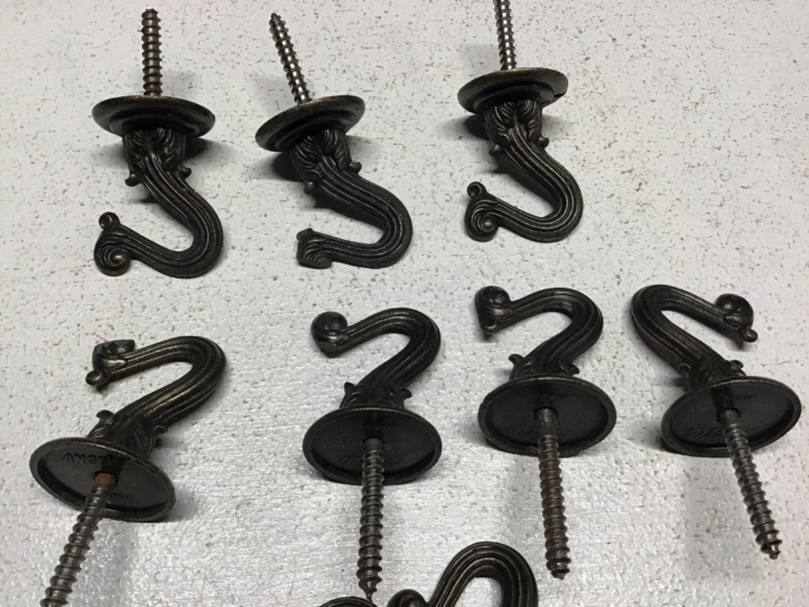 Vtg Ornate Brass Ceiling Screw in Hooks Swag Gold Tone Made in Japan Set of 10