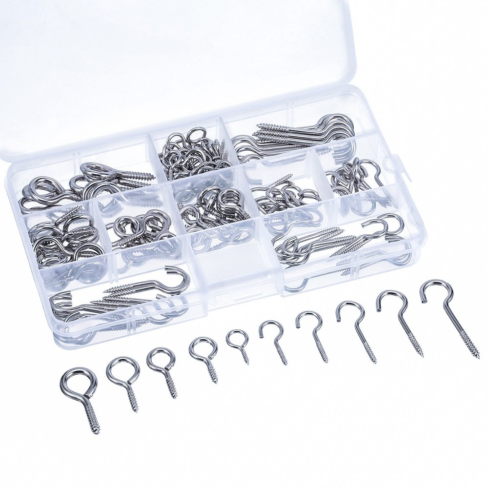 Bememo Screw Hooks and Eyes Kit, Assortment Size Ceiling Silver