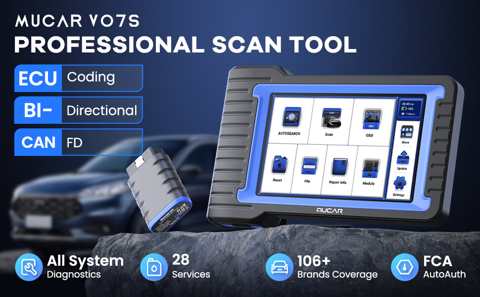 MUCAR VO7S Bidirectional Full Diagnostic Scanner Key Code Tool CANFD FCA Auth BT