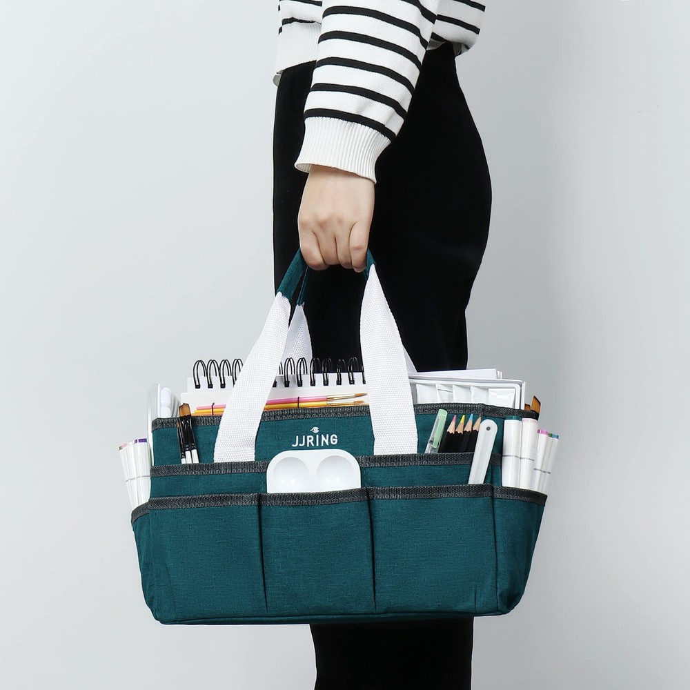 Craft Organizer Tote Bag for Art Storage, Caddy with Multiple Pockets, Bluish...