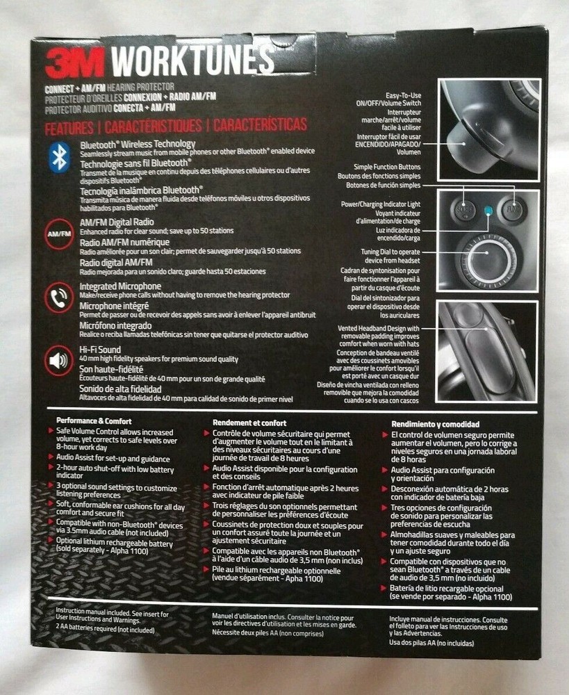 Peltor 90542-3DC Black Worktunes AM/FM Bluetooth Wireless Hearing Protector