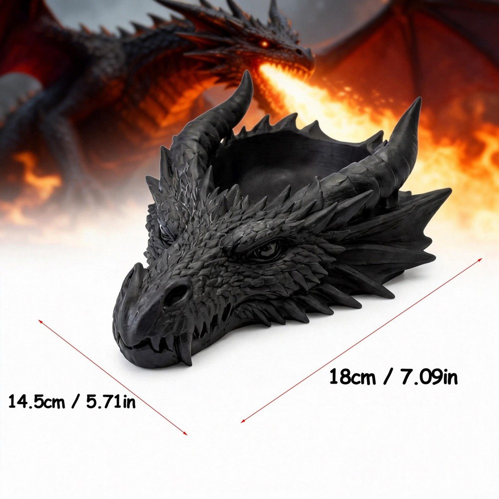 3D Printed Realistic Dragon Storage Box Gothic Black Dragon Head Decor Holder