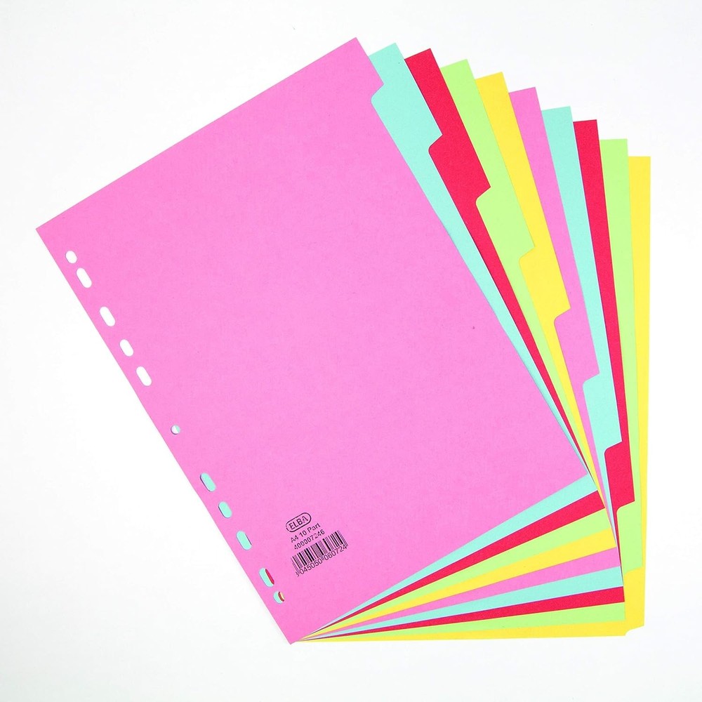 Elba, File Dividers A4, 10 Part, Assorted, 1 Sets Single