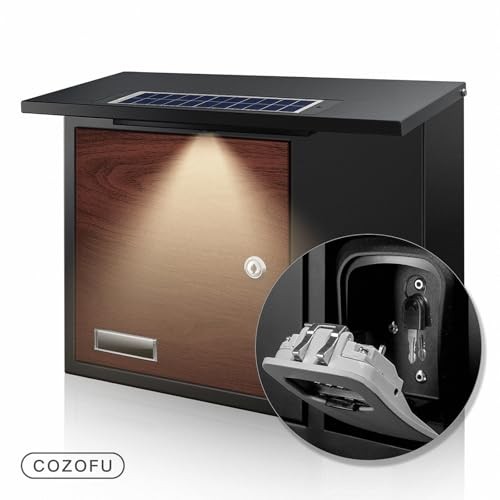 Solar-Powered Locking Mailbox - Anti-Theft Wall-Mounted Design with Brown