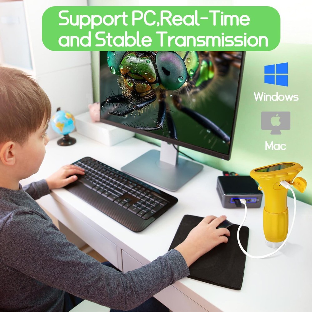 WINWEND 1000X Pocket Kids Microscope Portable w/ LED & PC Connectivity
