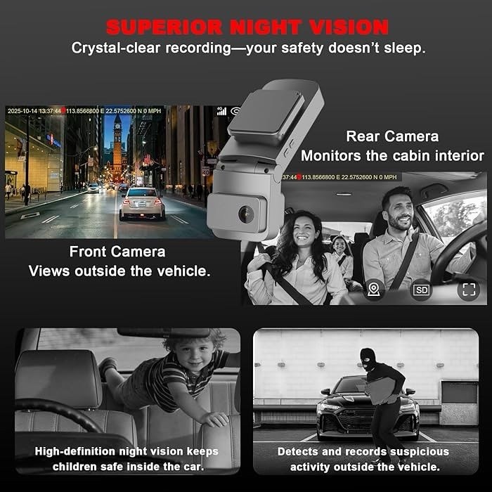 4G LTE Dash Camera with Remote View, Car Security Camera with Dual Front and Ins