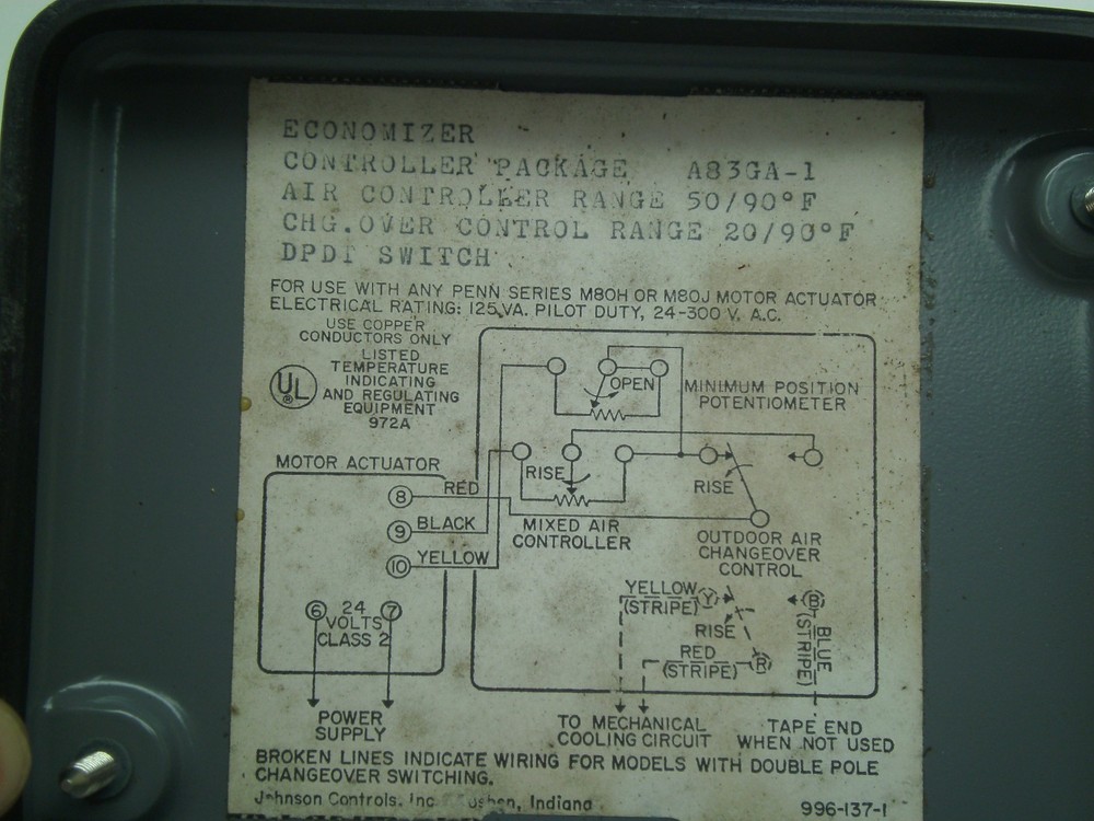 OPEN BOX! Johnson Controls Economizer A83GA-1 Air Controller Cooling Switch KB