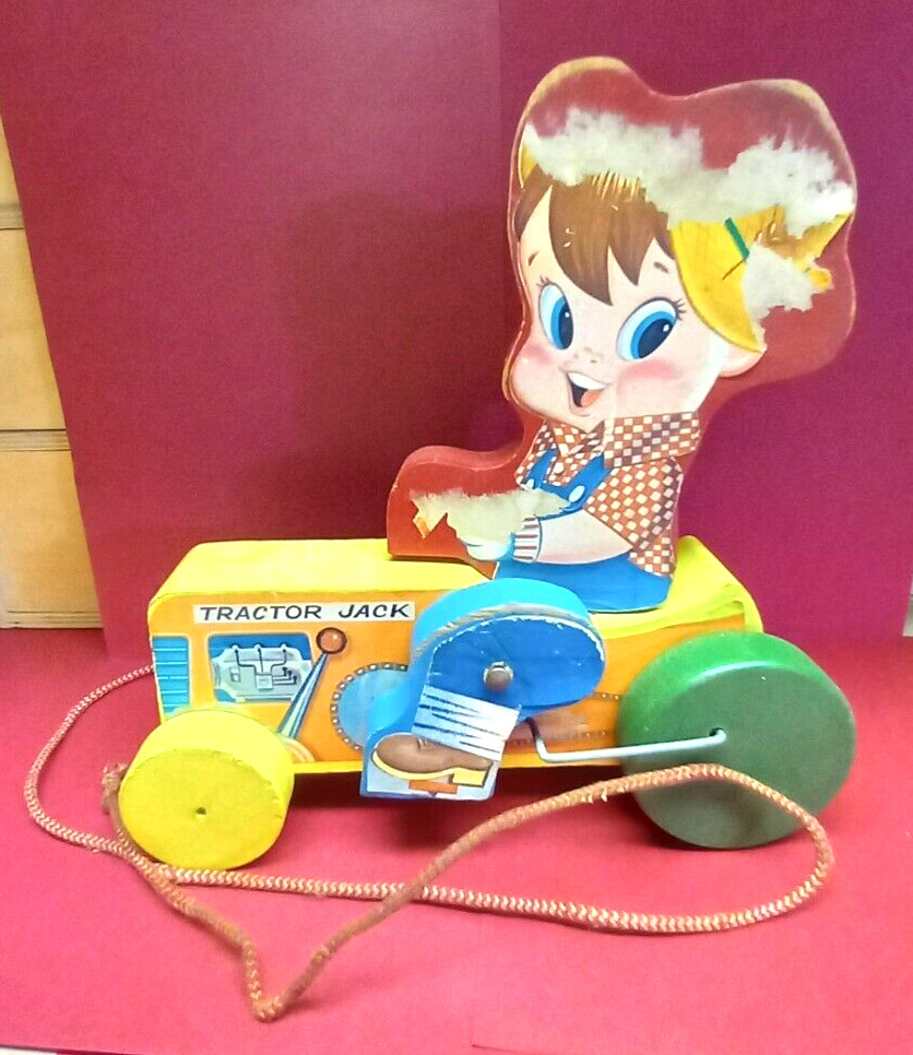 Vintage TRACTOR JACK Wooden Pull Toy