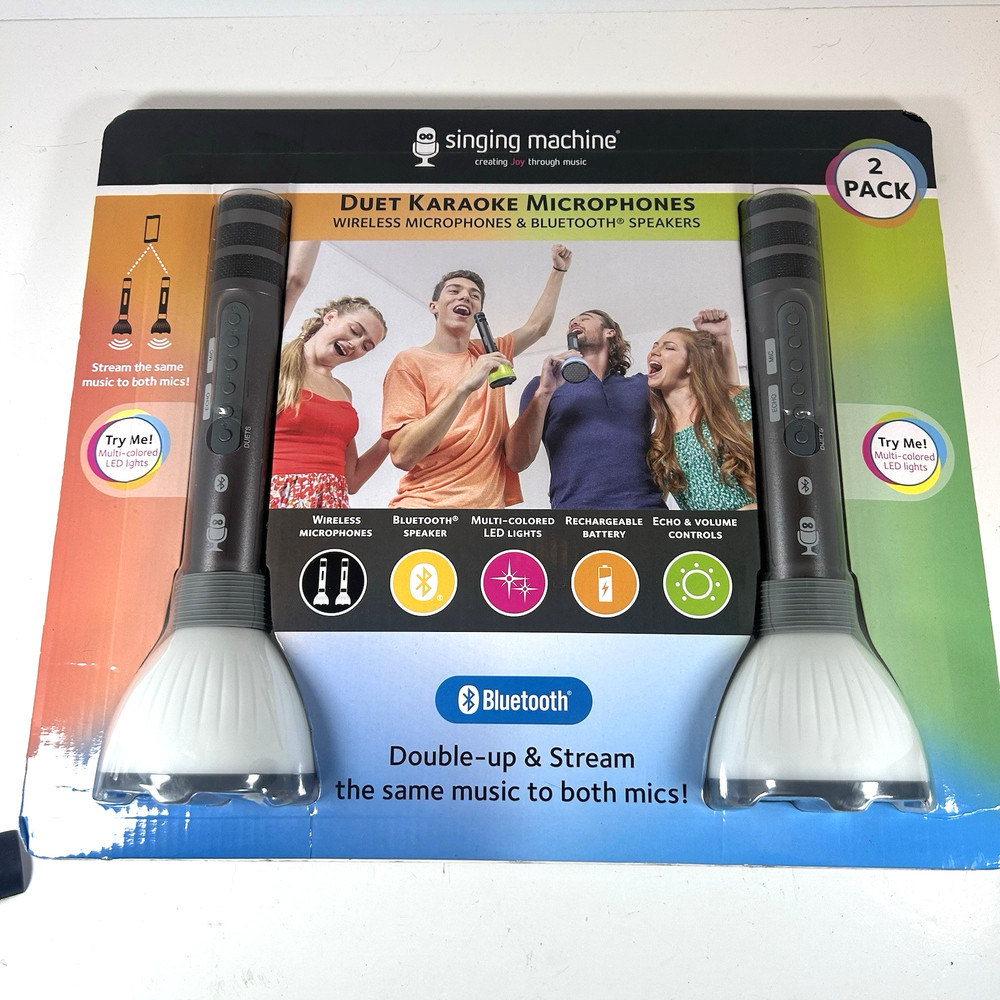 Karaoke Singing Machine Duet Mics • Bluetooth Speaker Multi-Color LED Lights NEW