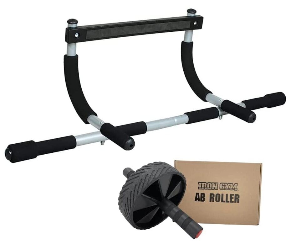 Iron Gym Pull-Up Bar - Total Upper Body Workout Bar for Pull-Up Bar + Ab Roller