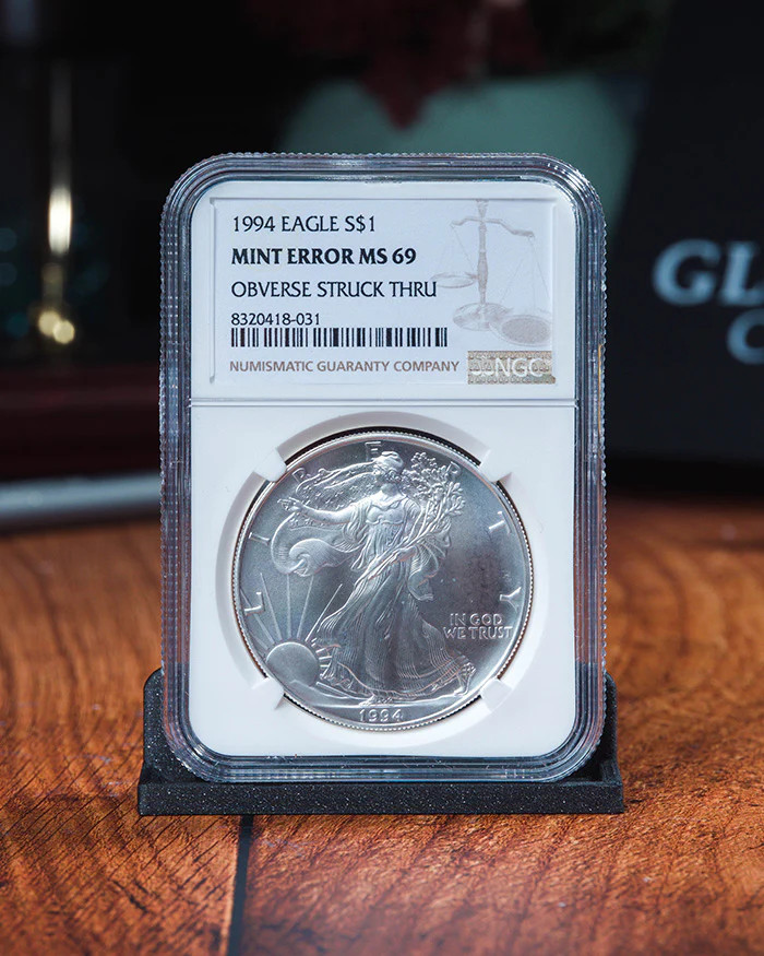 1994 Silver Eagle | Mint Error MS69 Obverse Struck Thru