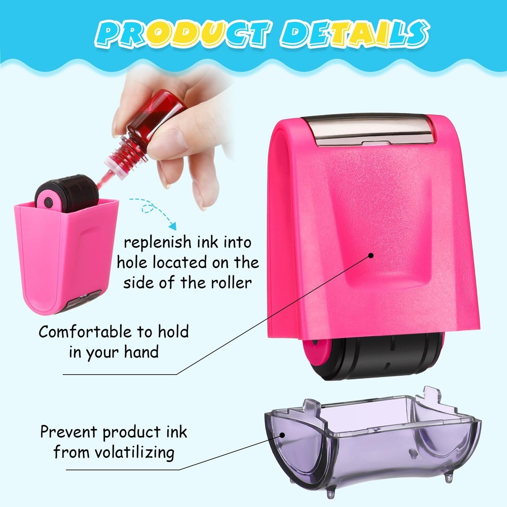 2 Pcs Dashed Handwriting Lines Stamps with Pink Blue Inks Refill Practice Sta...