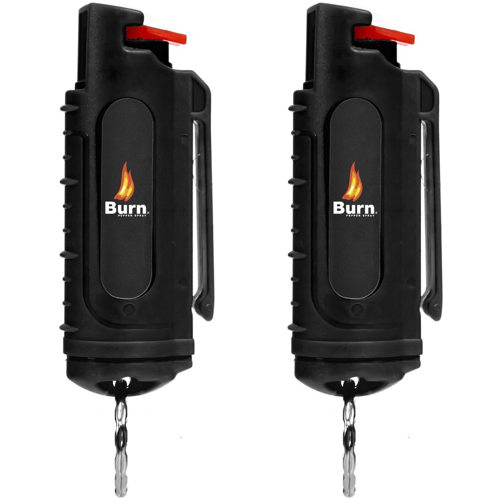 2 Pack BURN Pepper Spray Self Defense 0.5oz Security Keychain Molded Black