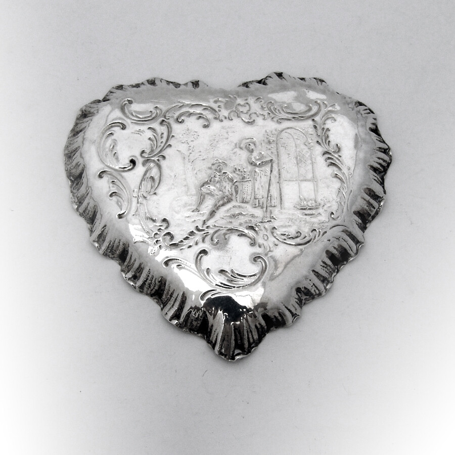 Small Heart Form Tray Figural Scenic Design 800 Silver