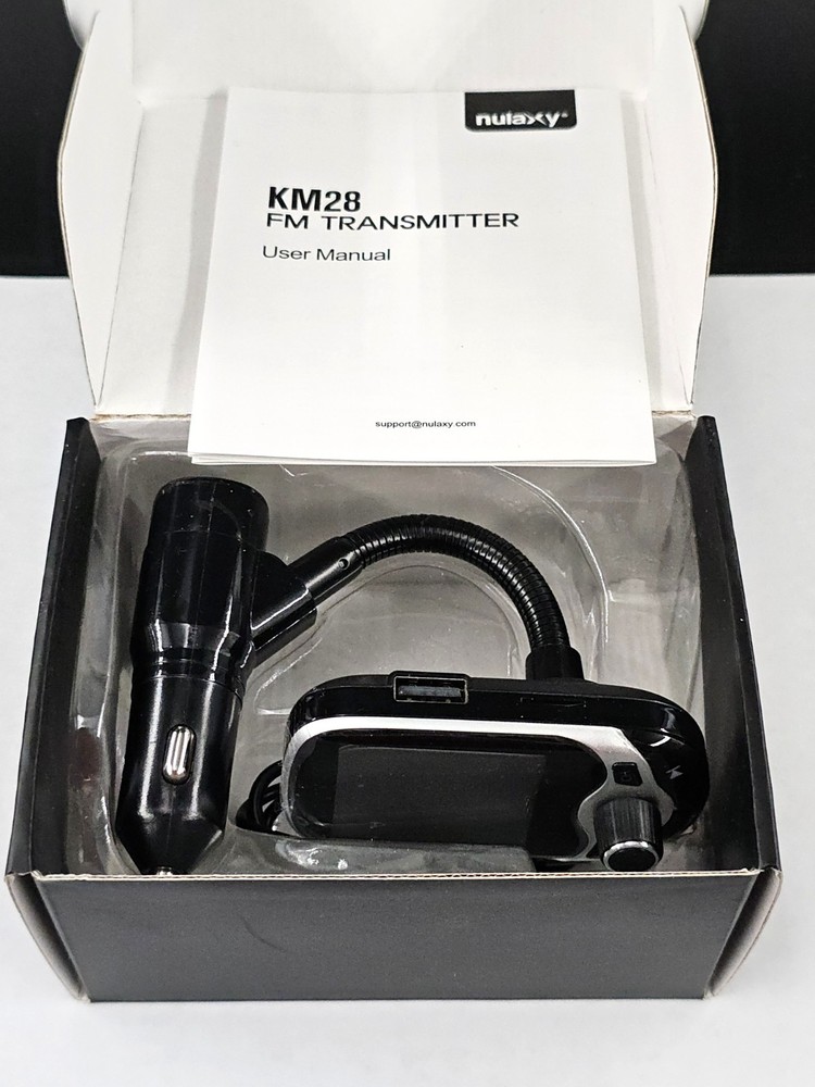 Nulaxy Bluetooth FM Transmitter Smart QC 3.0 KM28 Silver AUX USB TF Hands-Free