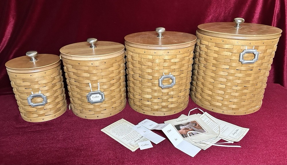 Longaberger 4-Piece Kitchen Canister Set Lids Protective Inserts Booklet 2004