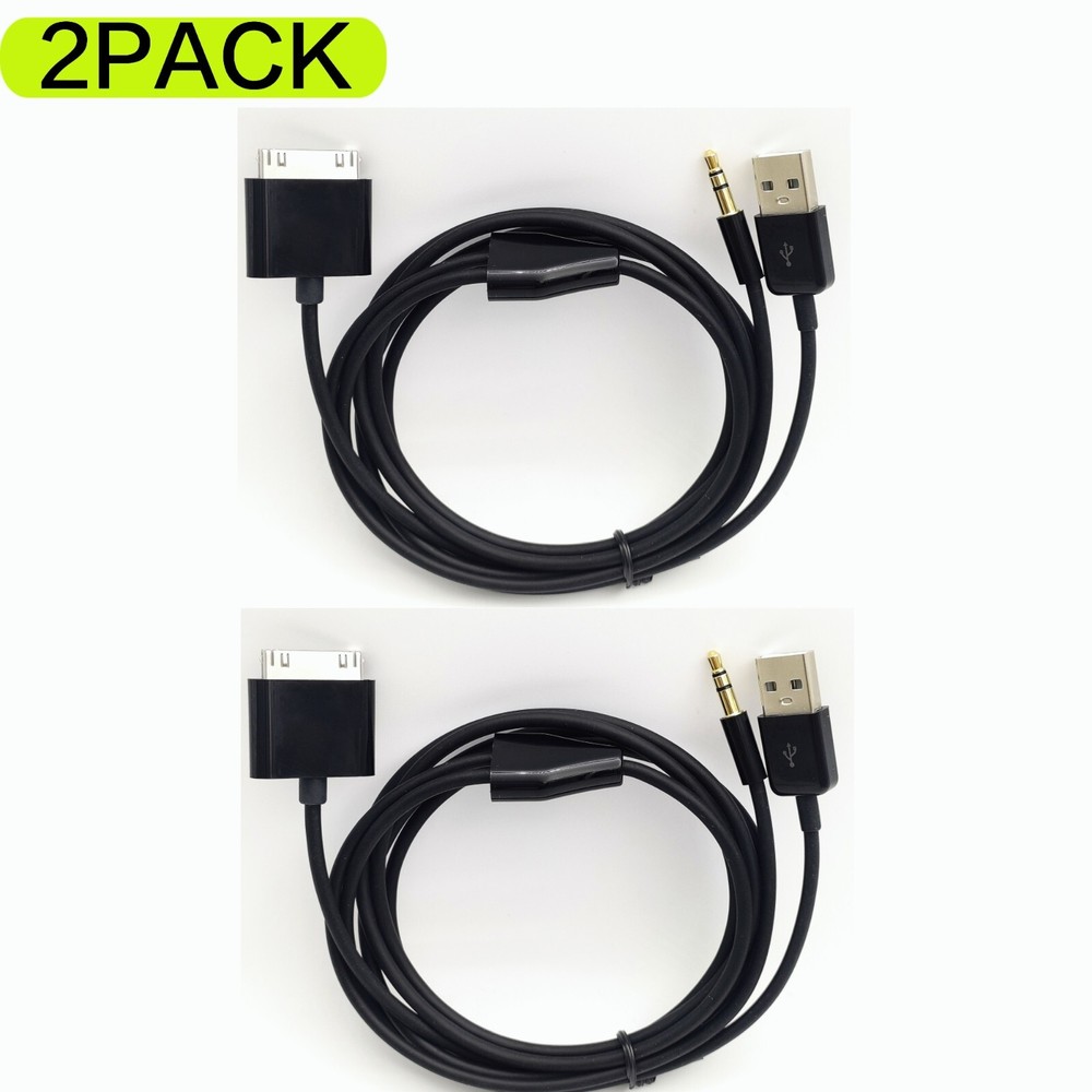 2PACK 5ft 30Pin to 3.5mm Audio AUX Cable & usb Data Charging for iPod iPhone 3 4
