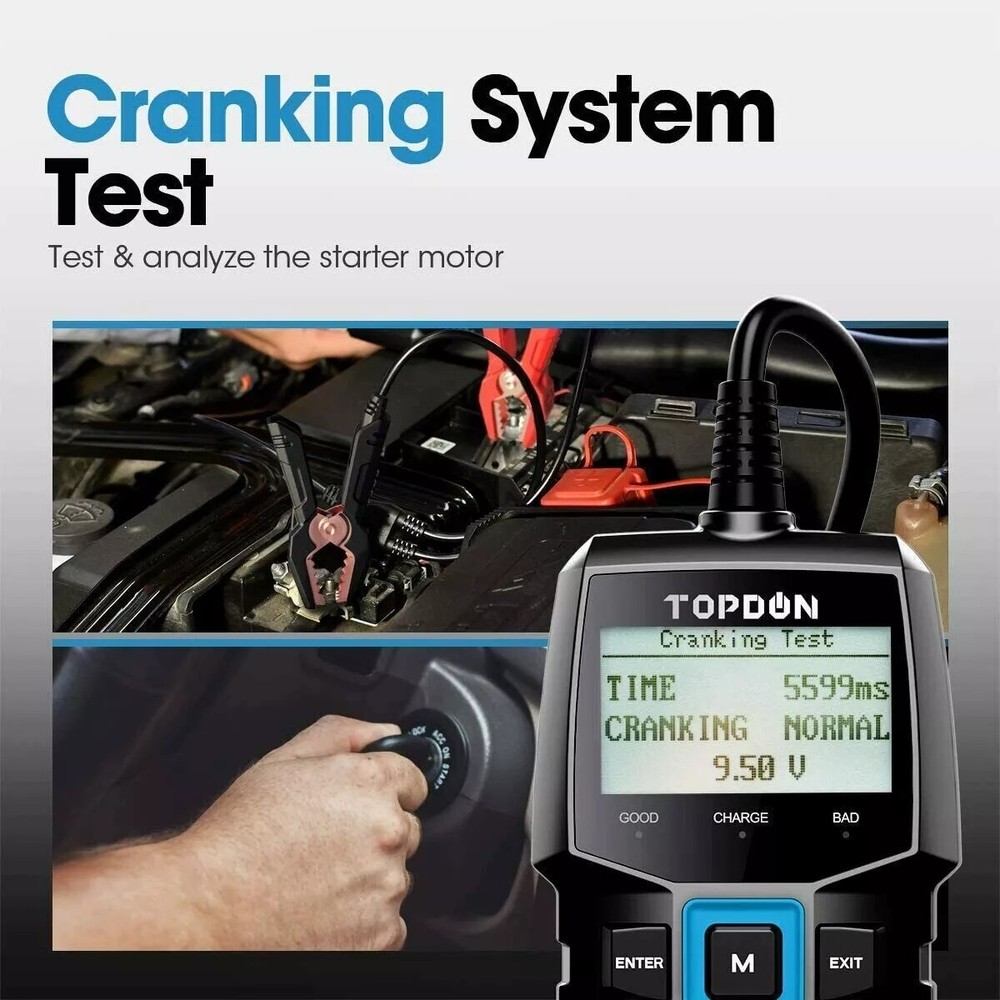 TOPDON BT100 Car Battery Tester 12V Load Tester Charging System Analyzer