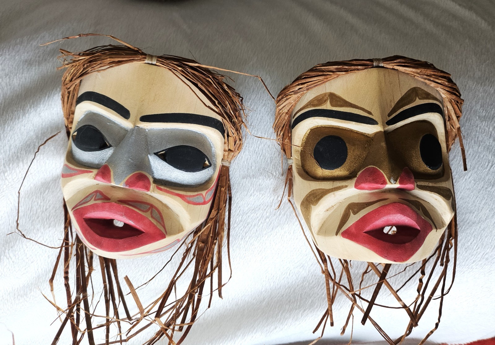 Northwest native American hand carved PAIR of Masks by Betty Joe, Indigenous art