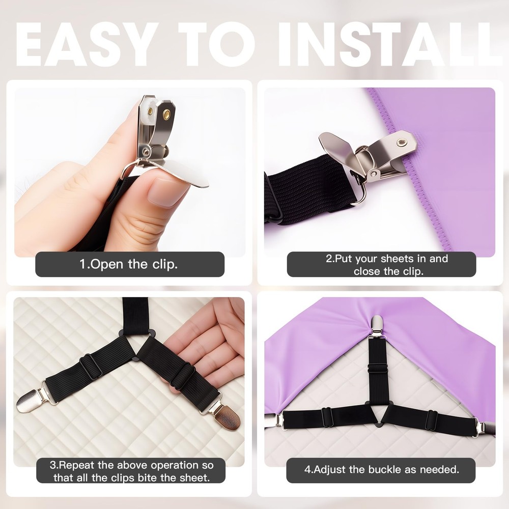 12PCS Bed Sheet Straps, Secure & Adjustable Fitted Sheet Holders for Full, Qu...