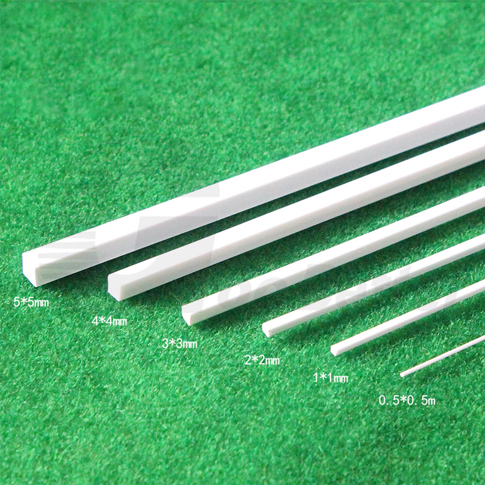 White Solid ABS Plastic Square Rod Bar Strips Modelling Craft Material DIY 250mm